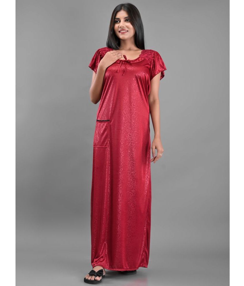     			Apratim - Maroon Satin Women's Nightwear Nighty & Night Gowns ( Pack of 1 )