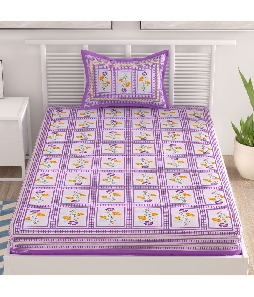     			unique choice Cotton Floral Printed Single Bedsheet with 1 Pillow Cover - Purple