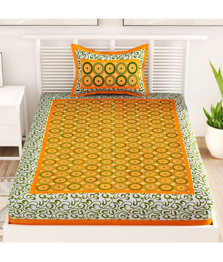     			unique choice Cotton Abstract Printed Single Bedsheet with 1 Pillow Cover - Yellow