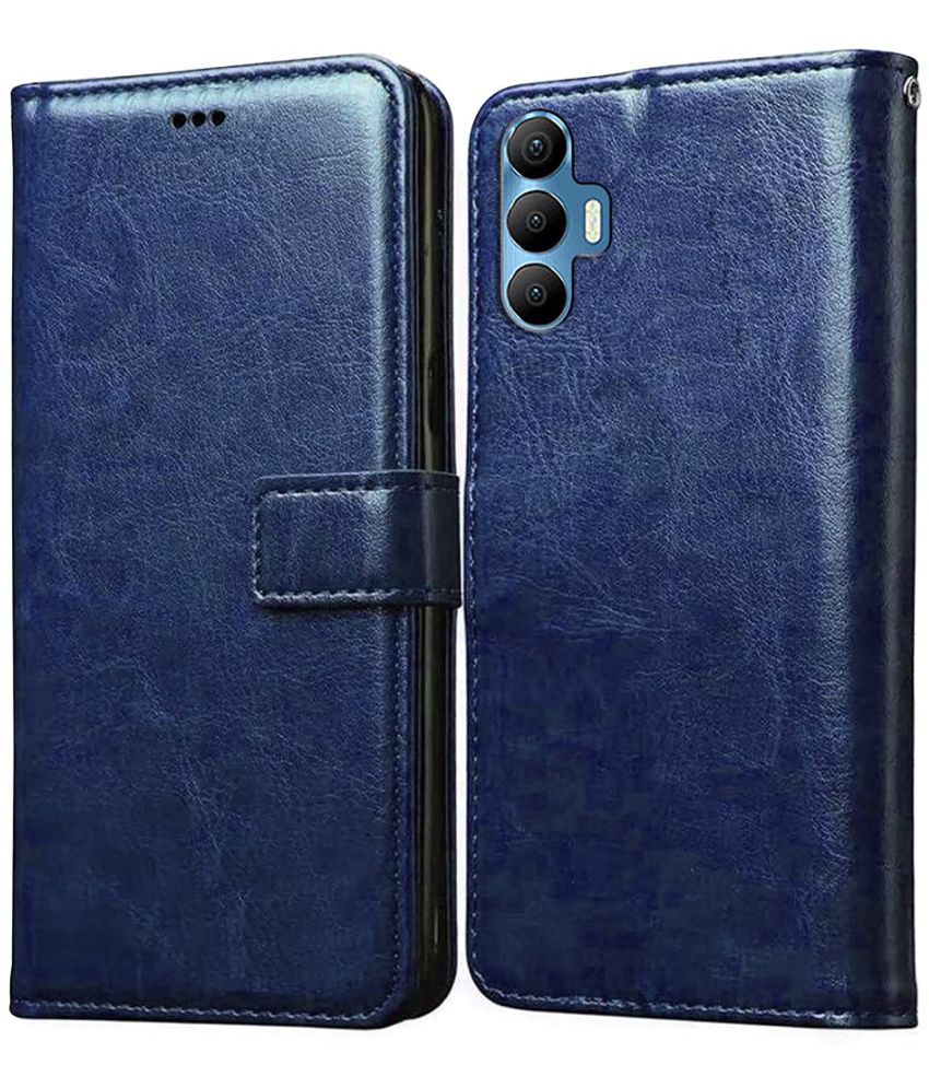     			Kosher Traders - Blue Artificial Leather Flip Cover Compatible For Tecno Spark 8 Pro ( Pack of 1 )