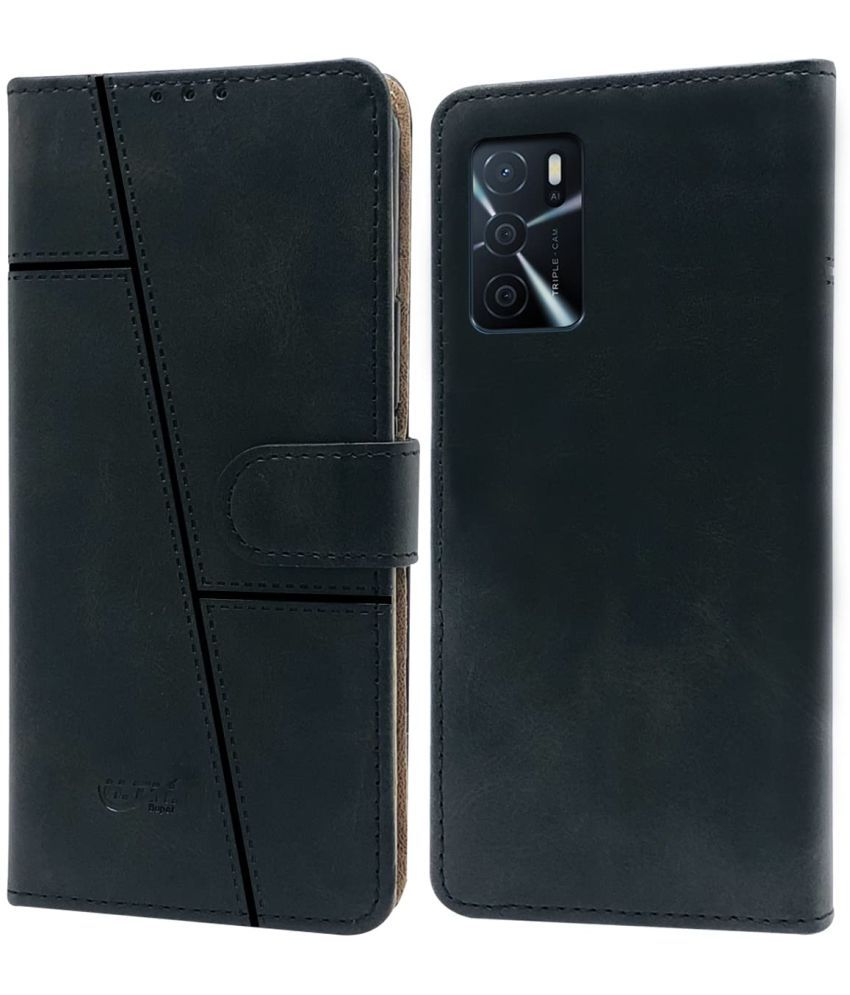     			NBOX - Black Artificial Leather Flip Cover Compatible For Oppo A16 ( Pack of 1 )