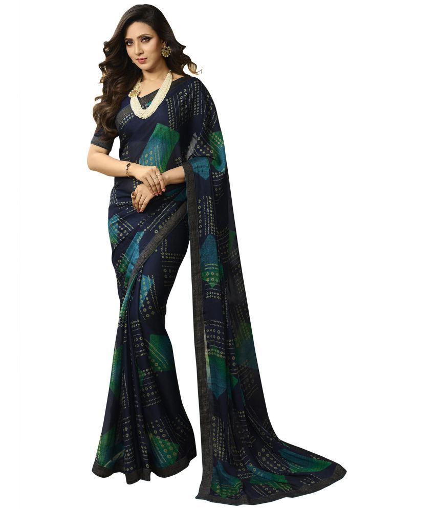     			BLEESBURY - Blue Chiffon Saree With Blouse Piece ( Pack of 1 )