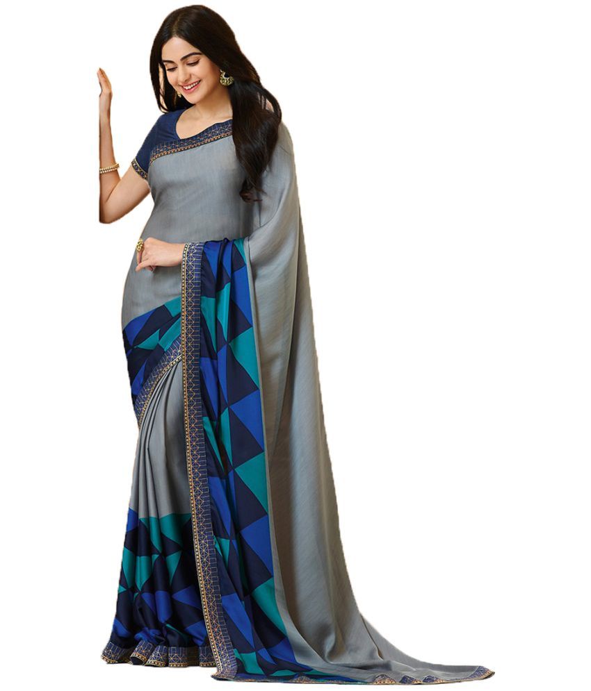     			BLEESBURY - Grey Chiffon Saree With Blouse Piece ( Pack of 1 )