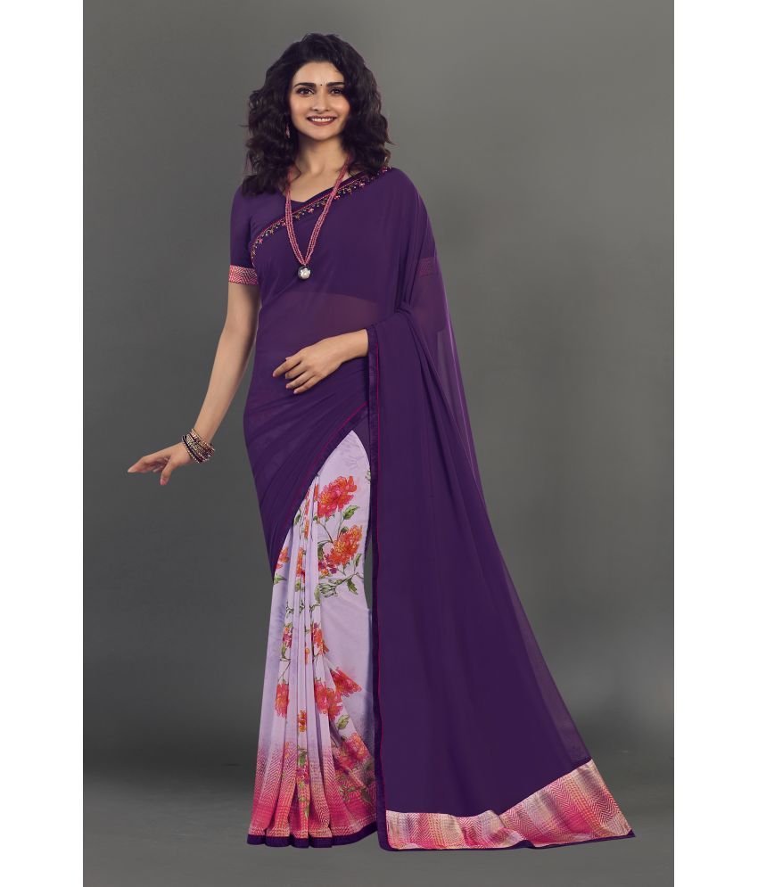     			BLEESBURY - Purple Georgette Saree With Blouse Piece ( Pack of 1 )