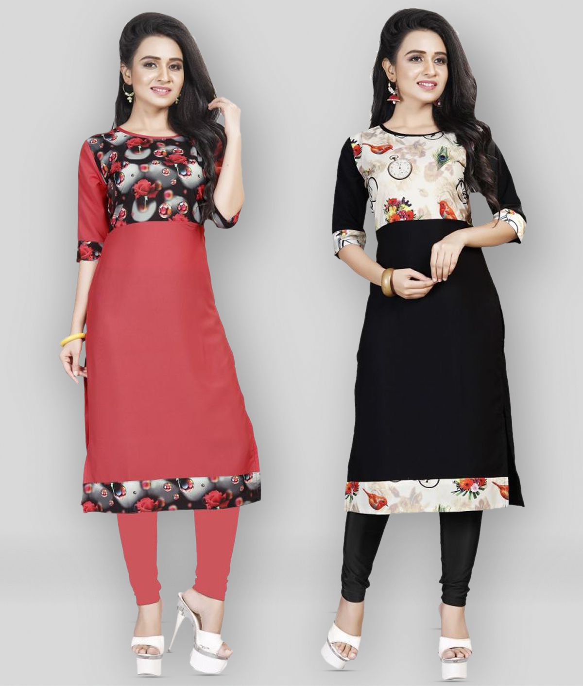     			BROTHERS DEAL Black Crepe Straight Kurti - Pack of 2