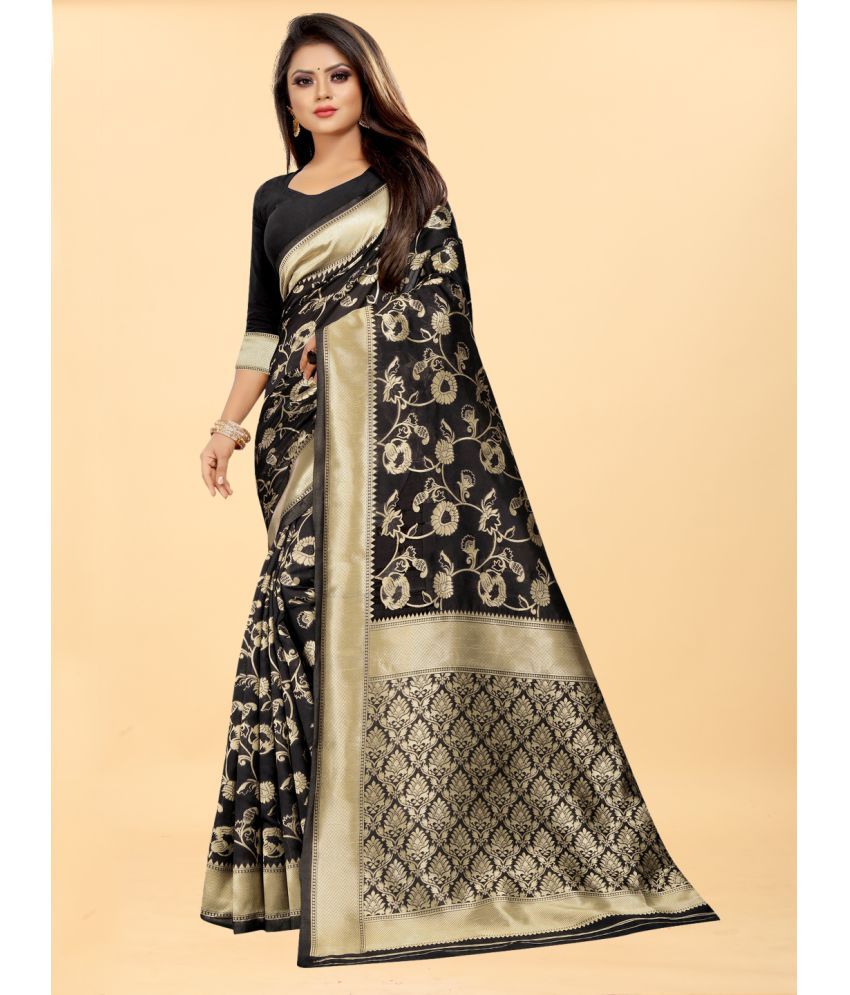     			Gazal Fashions - Black Banarasi Silk Saree With Blouse Piece ( Pack of 1 )