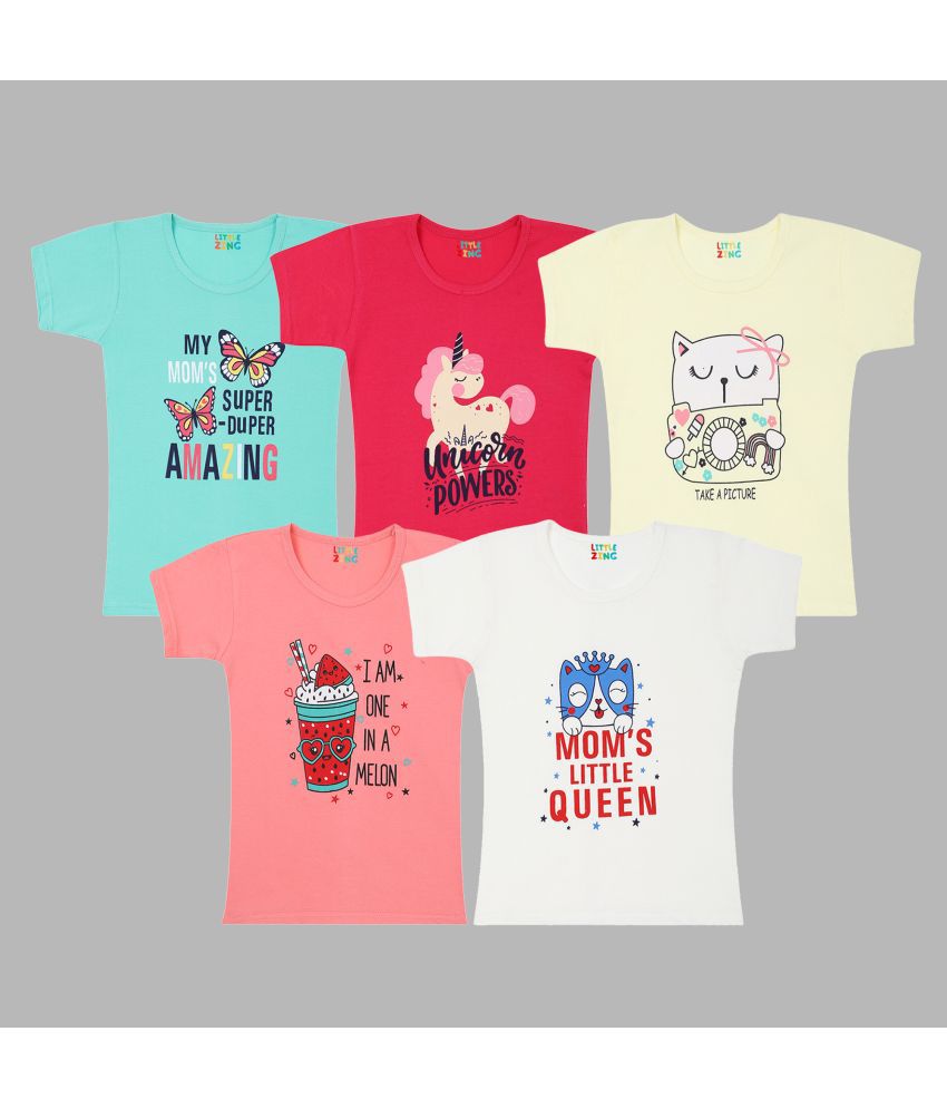    			Little Zing - Multicolor Cotton Girls T-Shirt ( Pack of 5 )