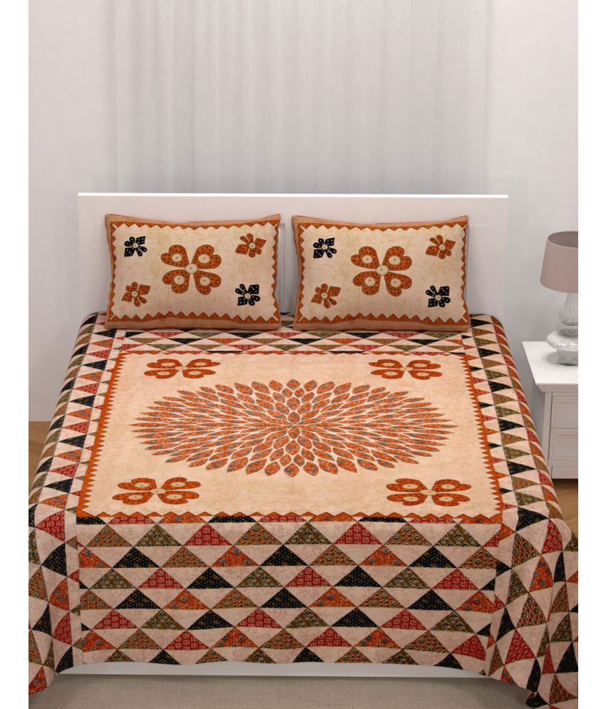     			Uniqchoice - Brown Cotton King Size Bedsheet With 2 Pillow Covers