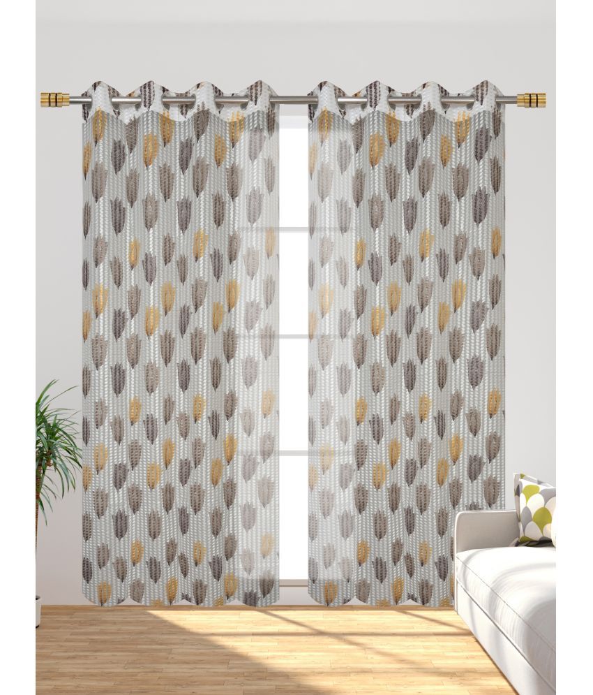     			Homefab India Printed Semi-Transparent Eyelet Window Curtain 5ft (Pack of 2) - Brown