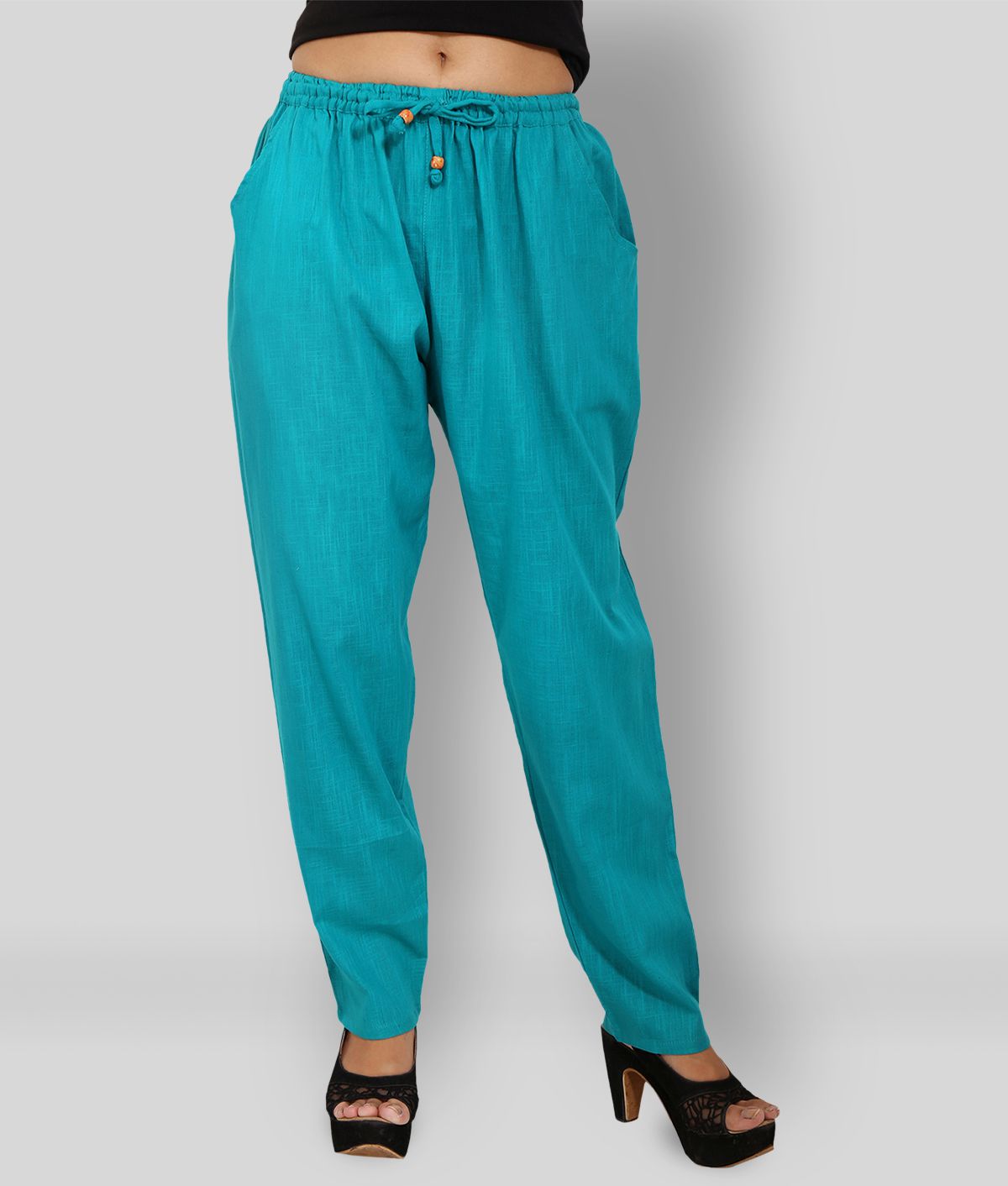     			Lee Moda - Turquoise Cotton Regular Fit Women's Casual Pants  ( Pack of 1 )