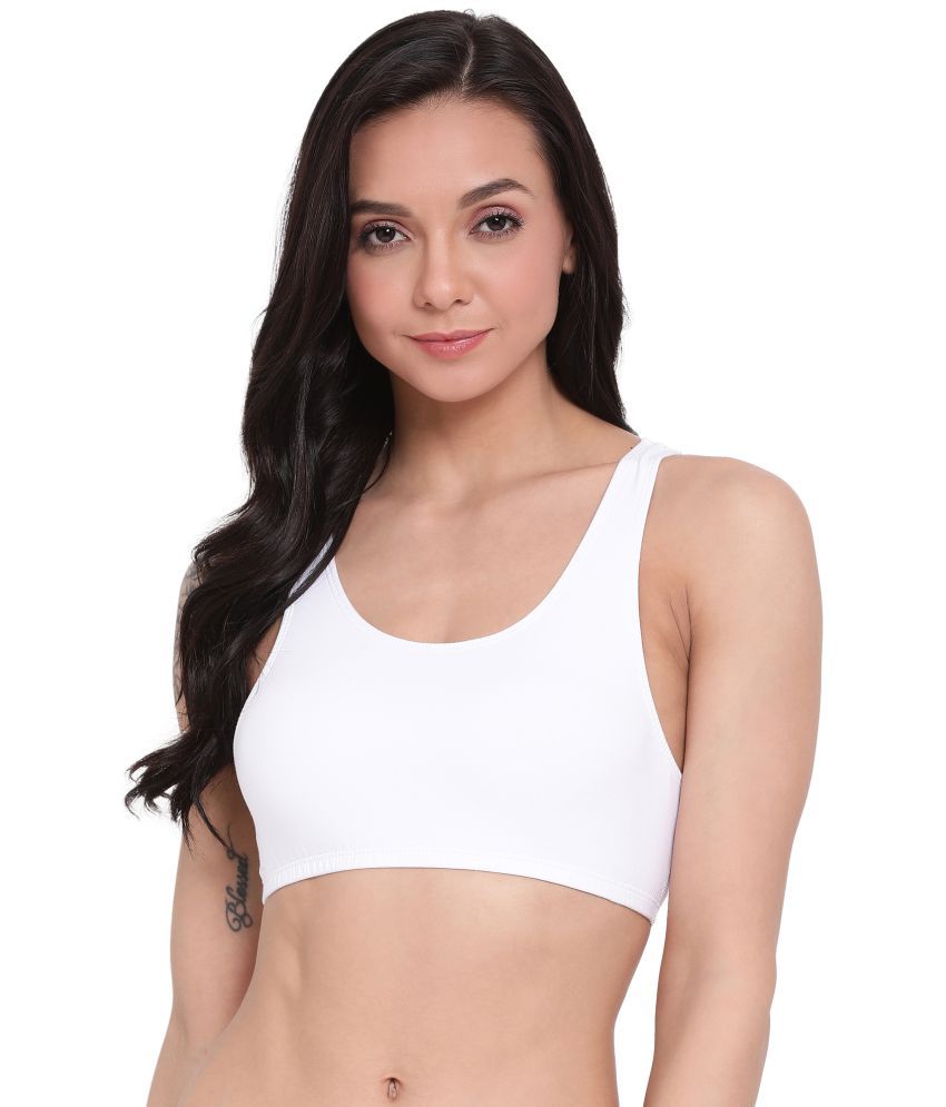 Lux Lyra - White Cotton Non Padded Women's Sports Bra ( Pack of 1 )