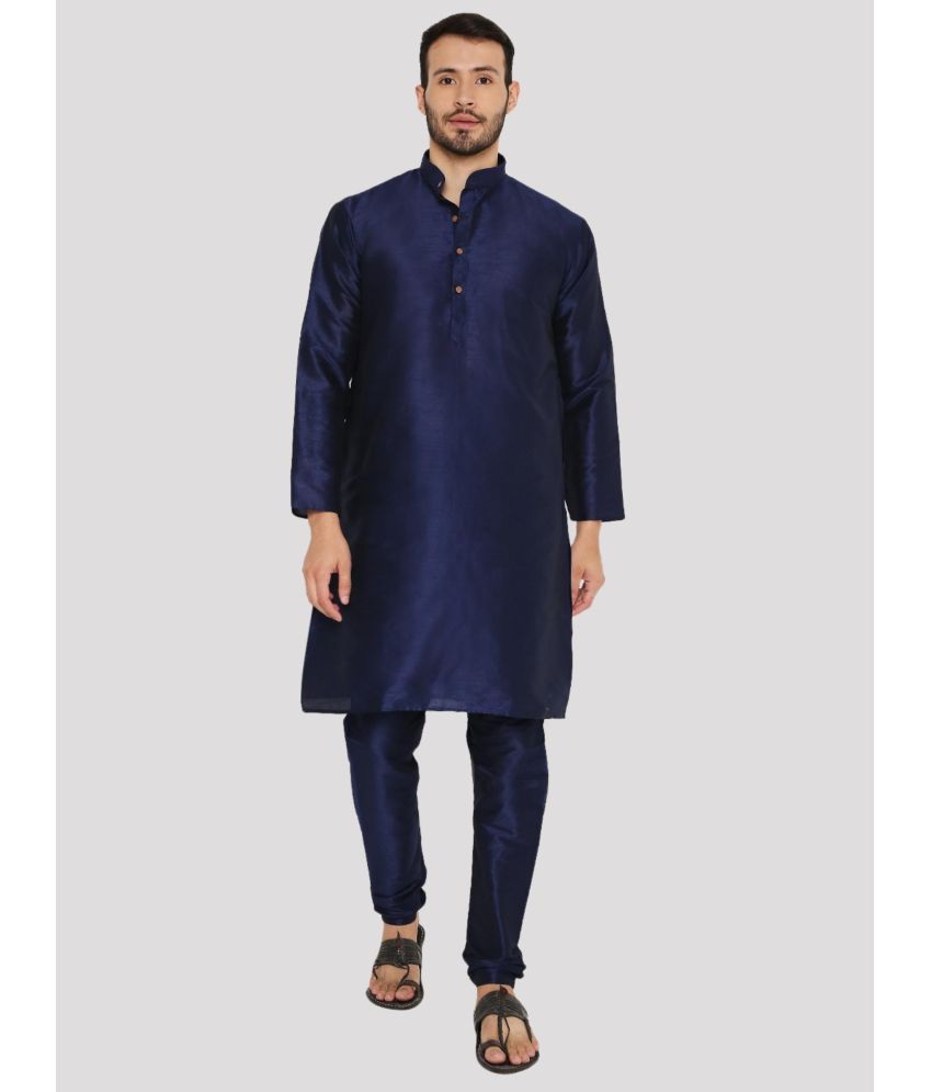     			Maharaja - Blue Silk Regular Fit Men's Kurta Pyjama Set ( Pack of 1 )