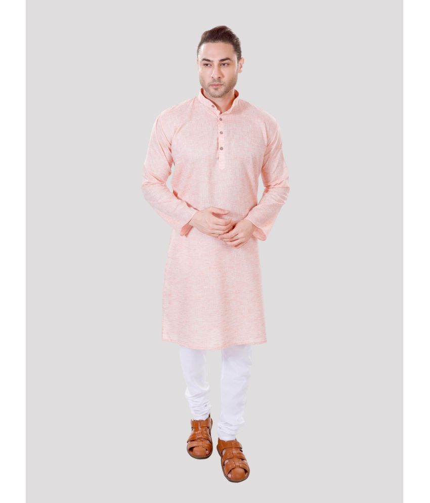     			Maharaja - Orange Linen Regular Fit Men's Kurta Pyjama Set ( Pack of 1 )