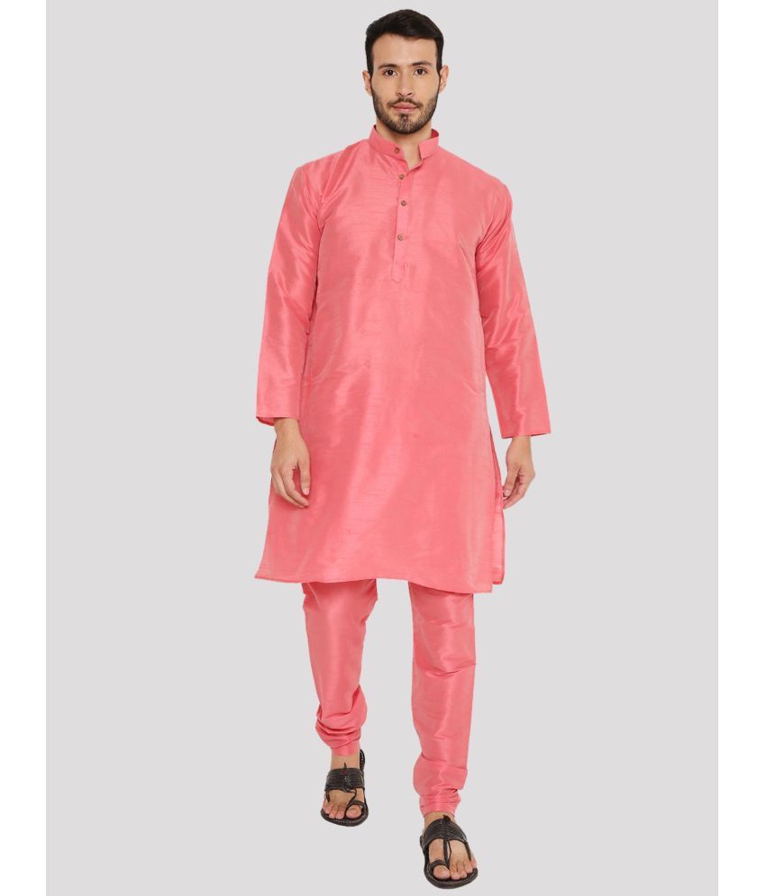     			Maharaja - Pink Silk Regular Fit Men's Kurta Pyjama Set ( Pack of 1 )