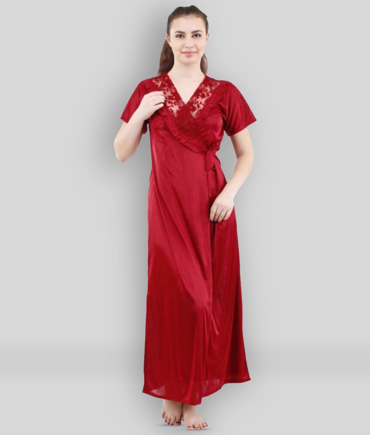     			Romaisa - Maroon Satin Women's Nightwear Nighty & Night Gowns ( Pack of 1 )