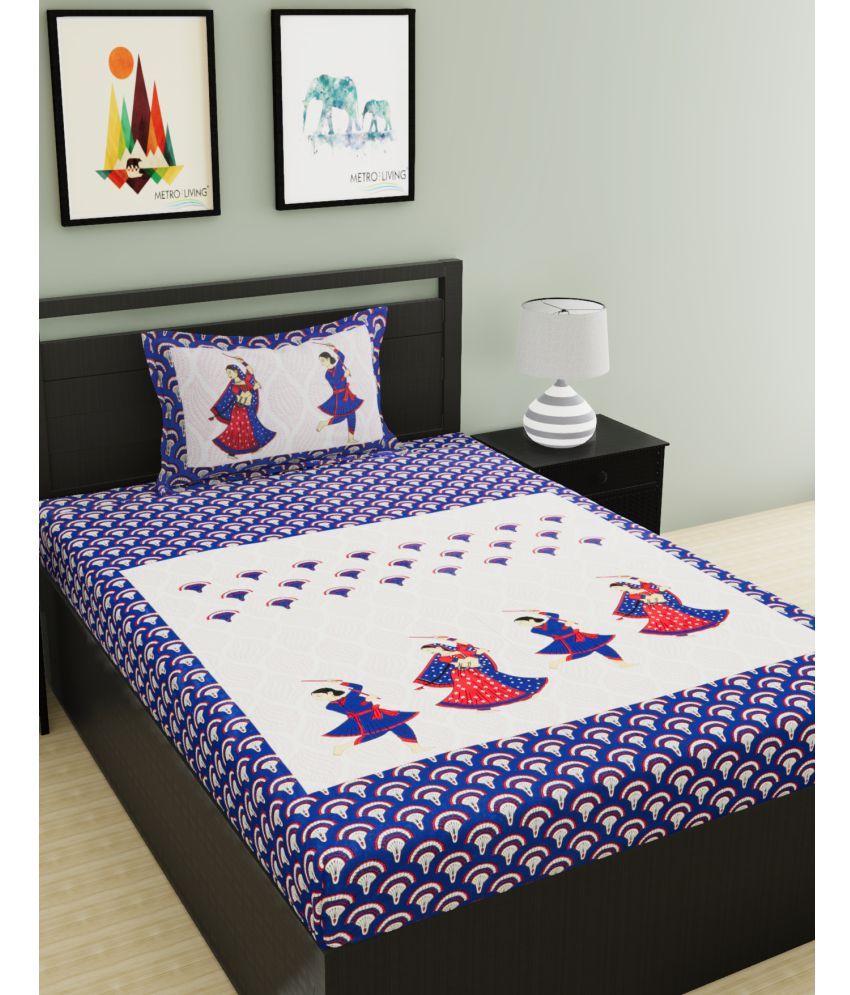     			URBAN MAGIC - Blue Cotton Single Bedsheet with 1 Pillow Cover