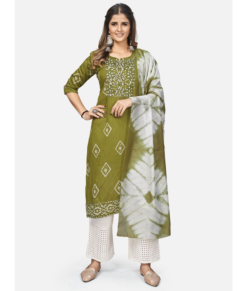     			Vbuyz - Green Chanderi Women's Straight Kurti ( Pack of 1 )