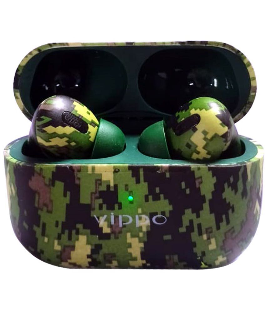 Vippo Vi-28 Army Green Bt5.0 Fully Touch Ear Buds Wireless With Mic Headphones/Earphones Green