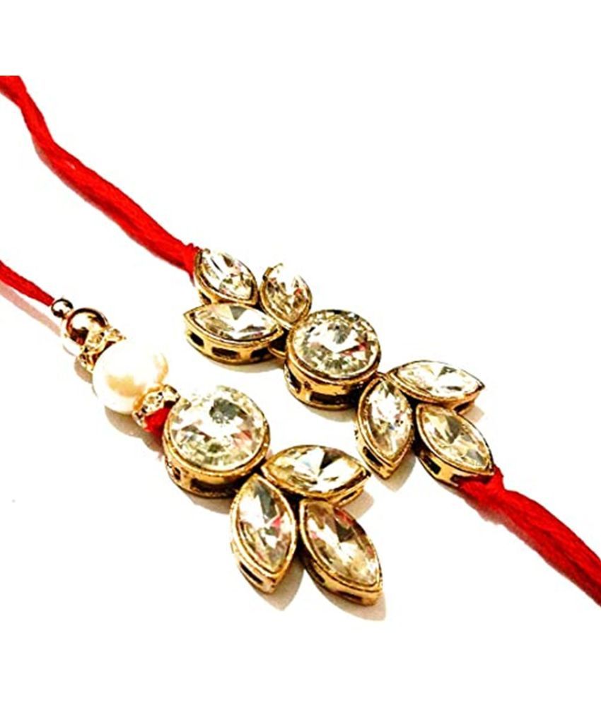     			thriftkart Single Rakhi Multicolour KUNDAN COUPLE RAKHI Pack of 1