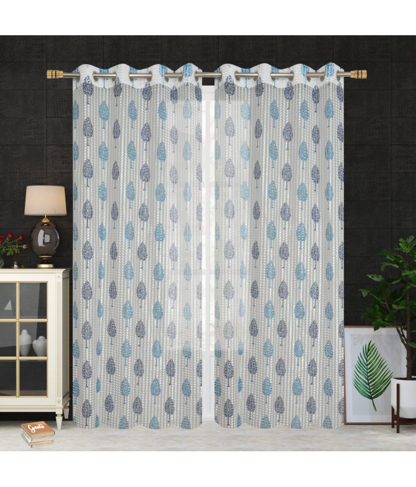     			Homefab India Printed Transparent Eyelet Door Curtain 7ft (Pack of 2) - Blue