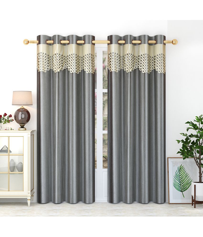     			Homefab India Solid Blackout Eyelet Long Door Curtain 9ft (Pack of 2) - Light Grey