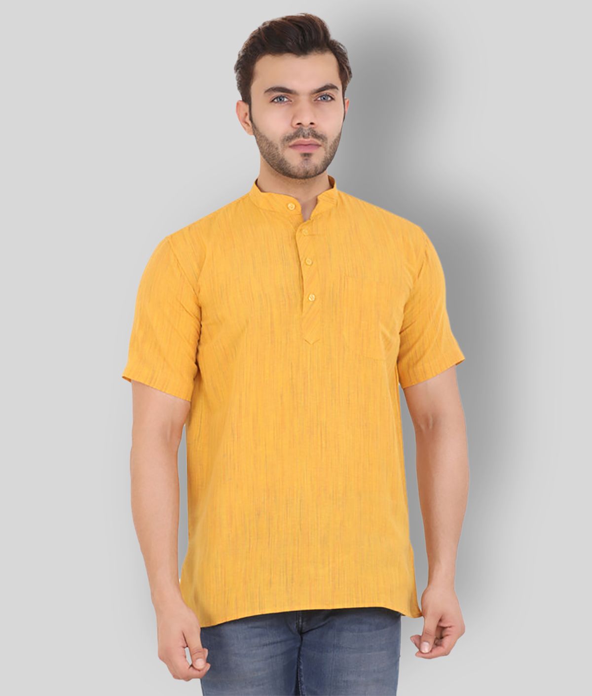     			Latest Chikan - Yellow Cotton Men's Shirt Style Kurta ( Pack of 1 )