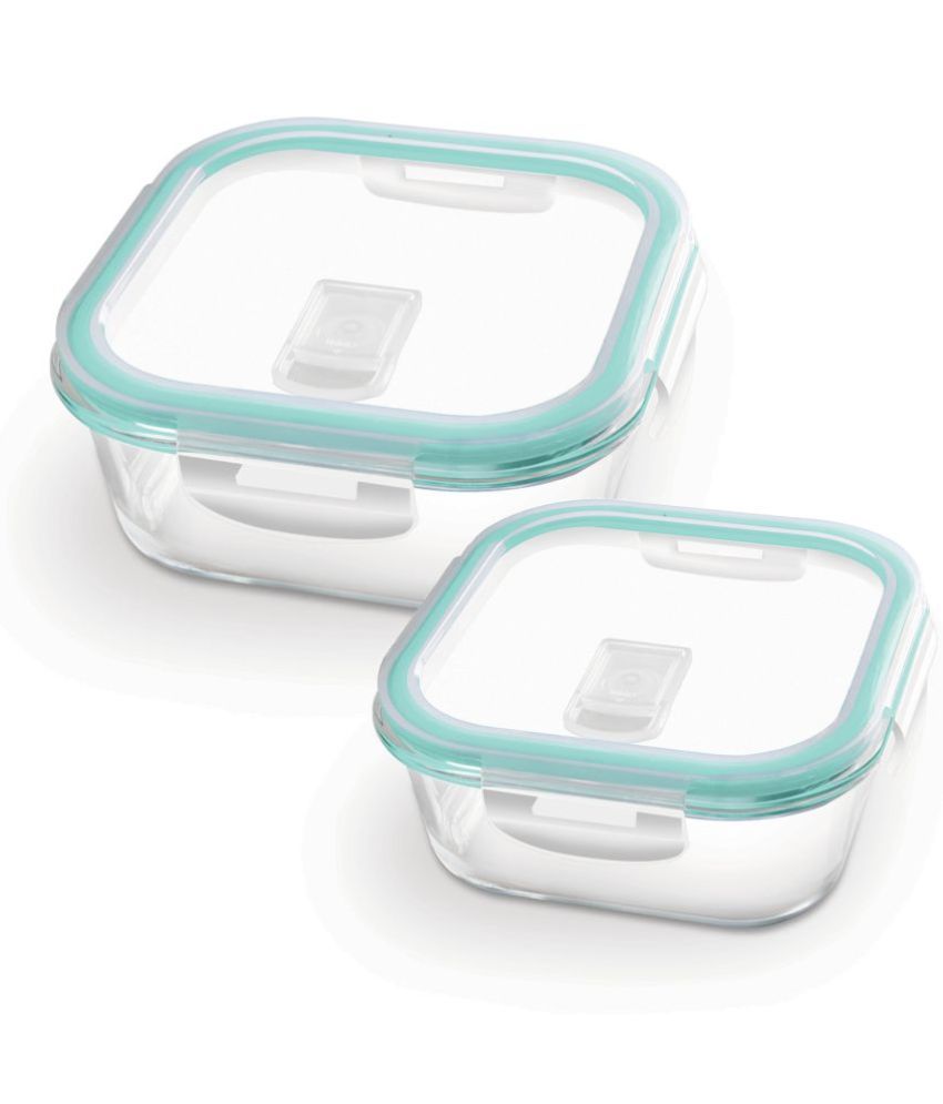     			Treo By Milton Hi Borosilicate Clip Fresh Square Container, Set of 2, 520 ml, 800 ml, Transparent