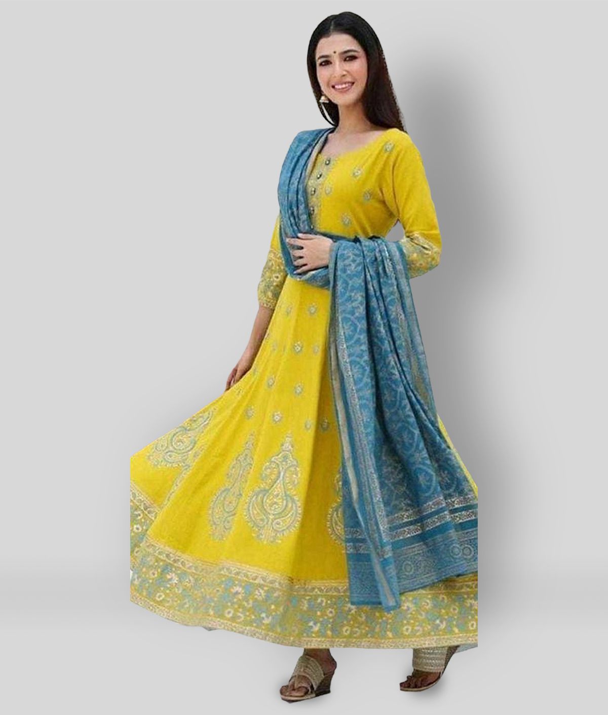 WAHIKA FAB - Yellow Anarkali Rayon Women's Stitched Salwar Suit ( Pack of 1 )