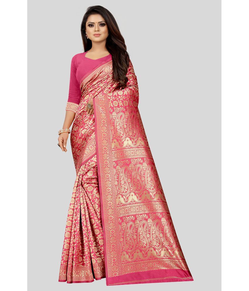     			Gazal Fashions - Pink Banarasi Silk Saree With Blouse Piece ( Pack of 1 )