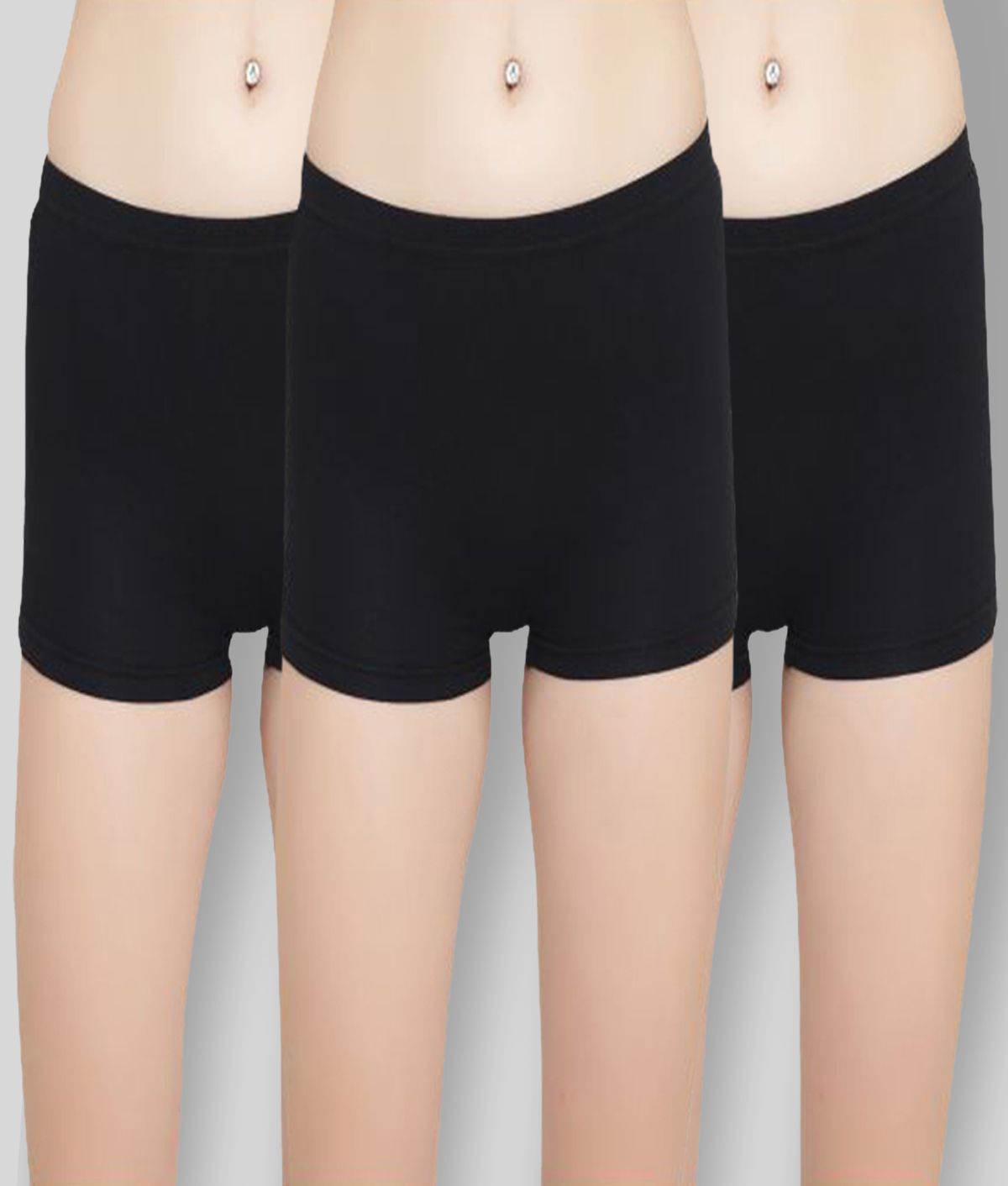     			Leading Lady Pack of 3 Cotton Solid Women's Boy Shorts ( Black )