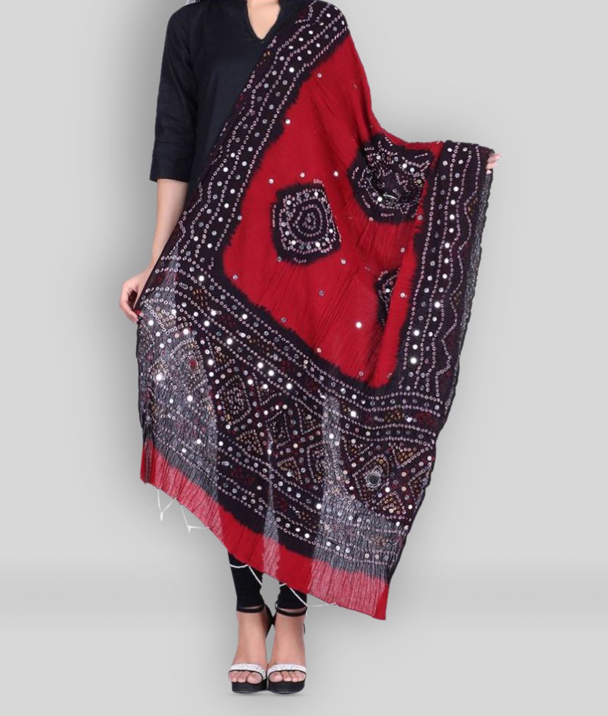     			Raj Black Cotton Bandhej Dupatta