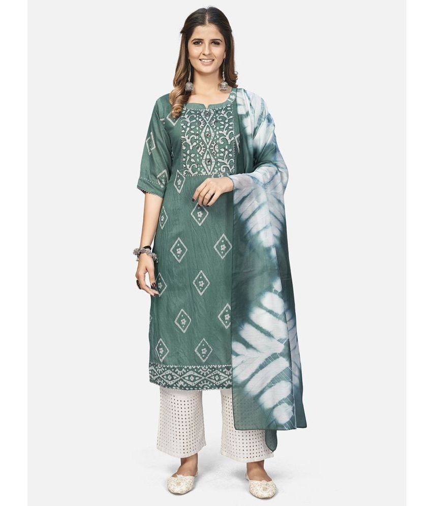     			Vbuyz - Turquoise Chanderi Women's Straight Kurti ( Pack of 1 )