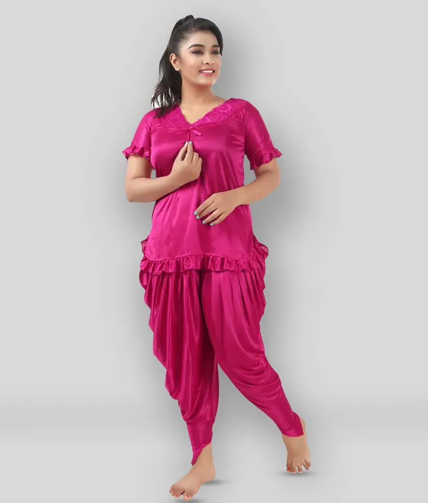 SWANGIYA - Pink Satin Women's Nightwear Nightsuit Sets ( Pack of 1