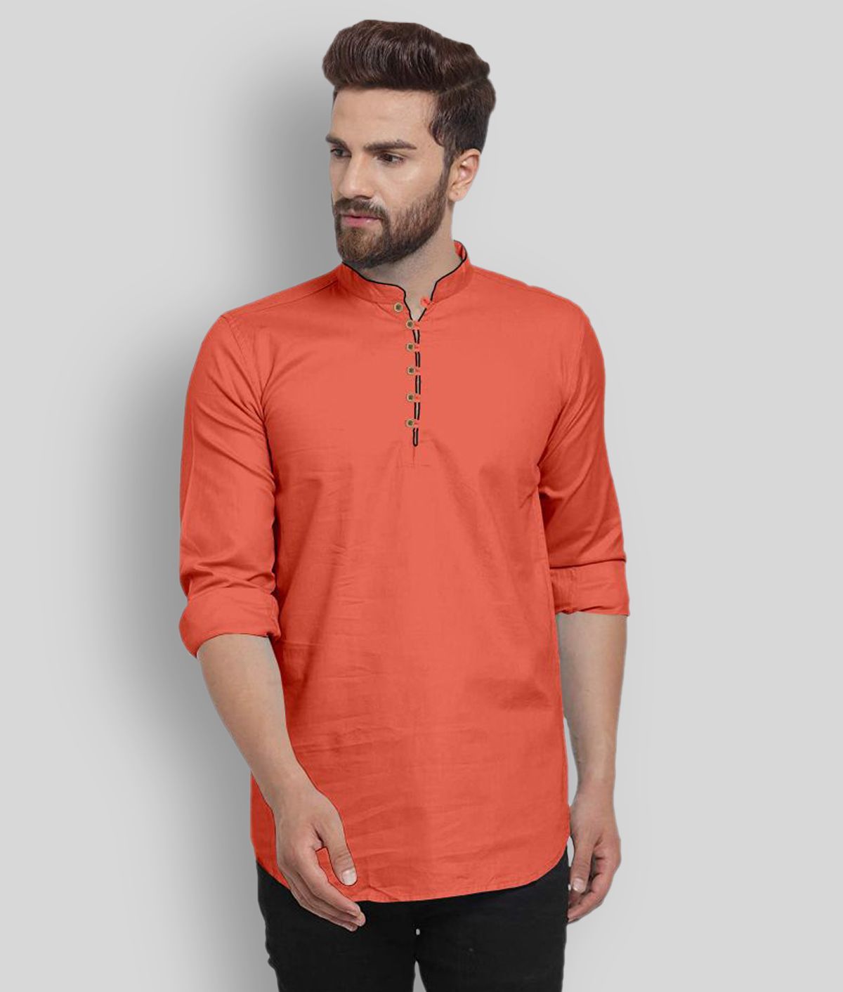     			P&V CREATIONS - Orange Cotton Men's Shirt Style Kurta ( Pack of 1 )