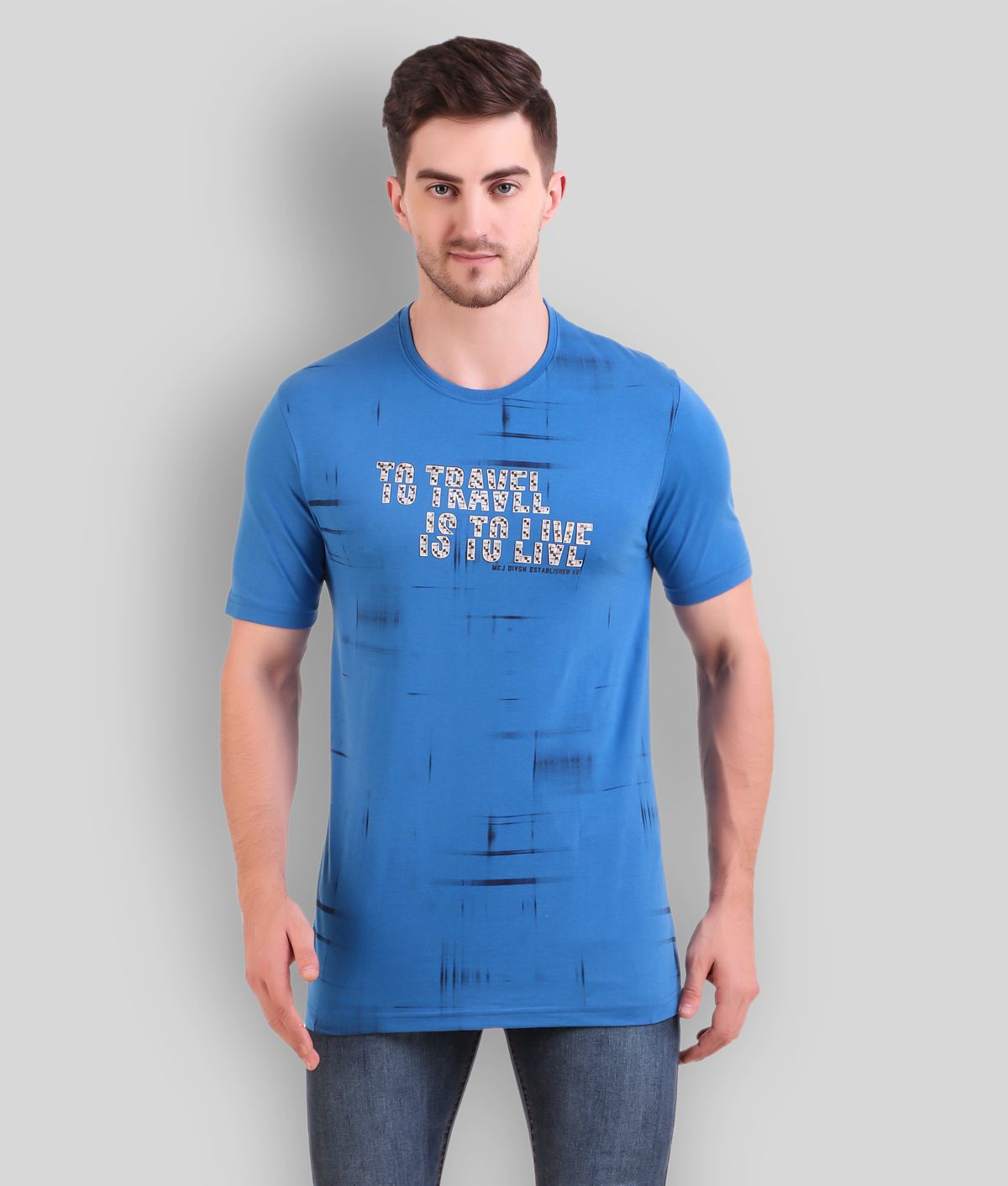     			Bravezi - Blue Cotton Blend Slim Fit  Men's T-Shirt ( Pack of 1 )