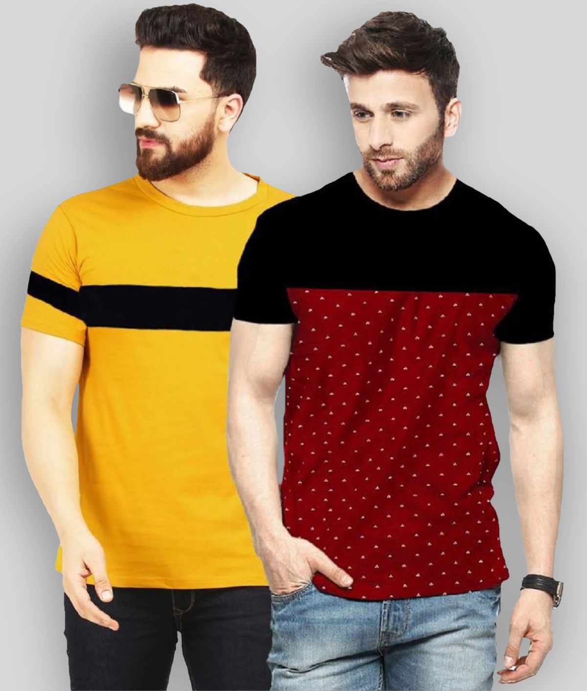 Leotude - Yellow Cotton Blend Regular Fit  Men's T-Shirt ( Pack of 2 )