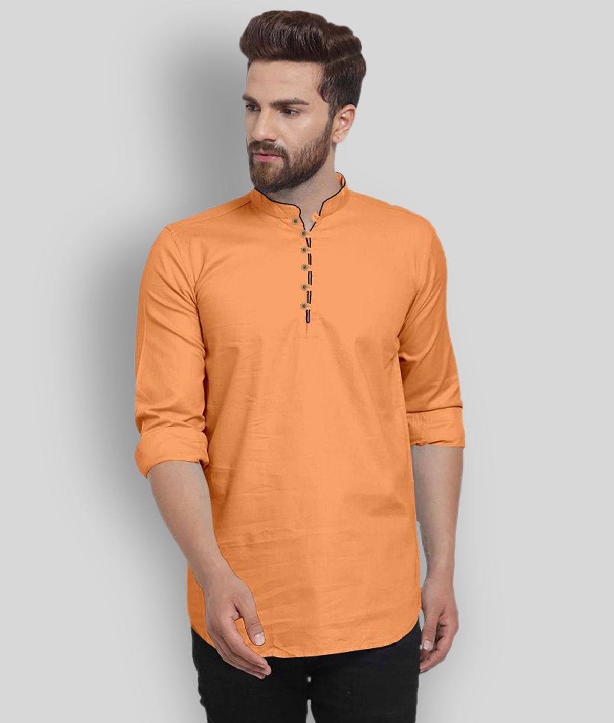     			P&V CREATIONS - Mustard Cotton Men's Shirt Style Kurta ( Pack of 1 )