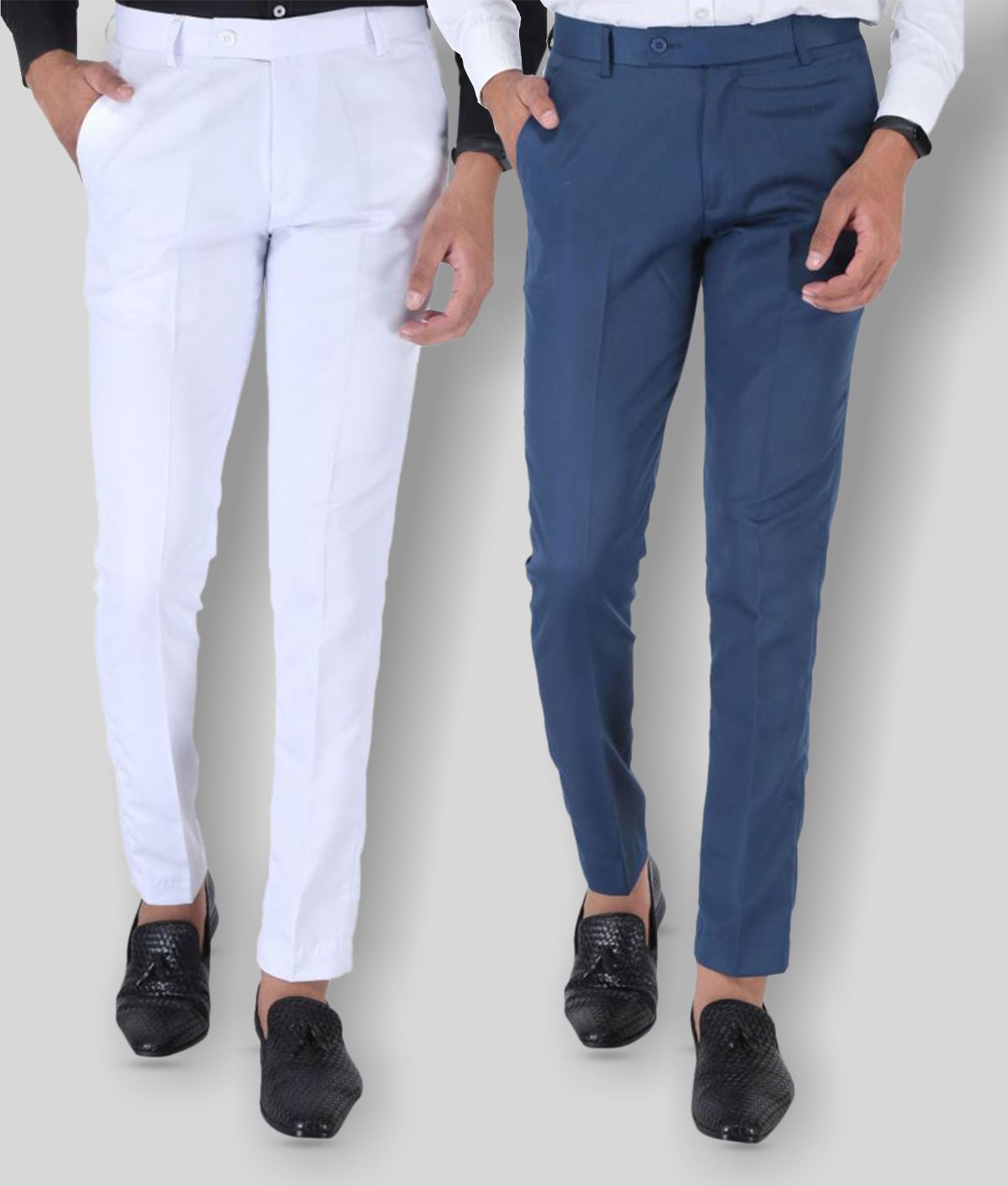     			SREY - White Polycotton Slim - Fit Men's Trousers ( Pack of 2 )