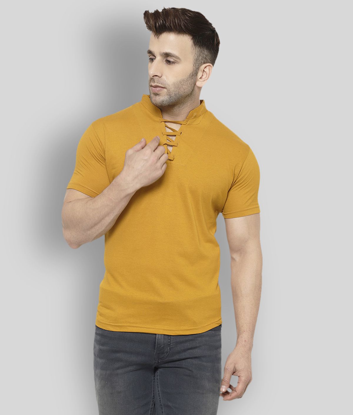 Dagcros - Mustard Cotton Regular Fit  Men's T-Shirt ( Pack of 1 )