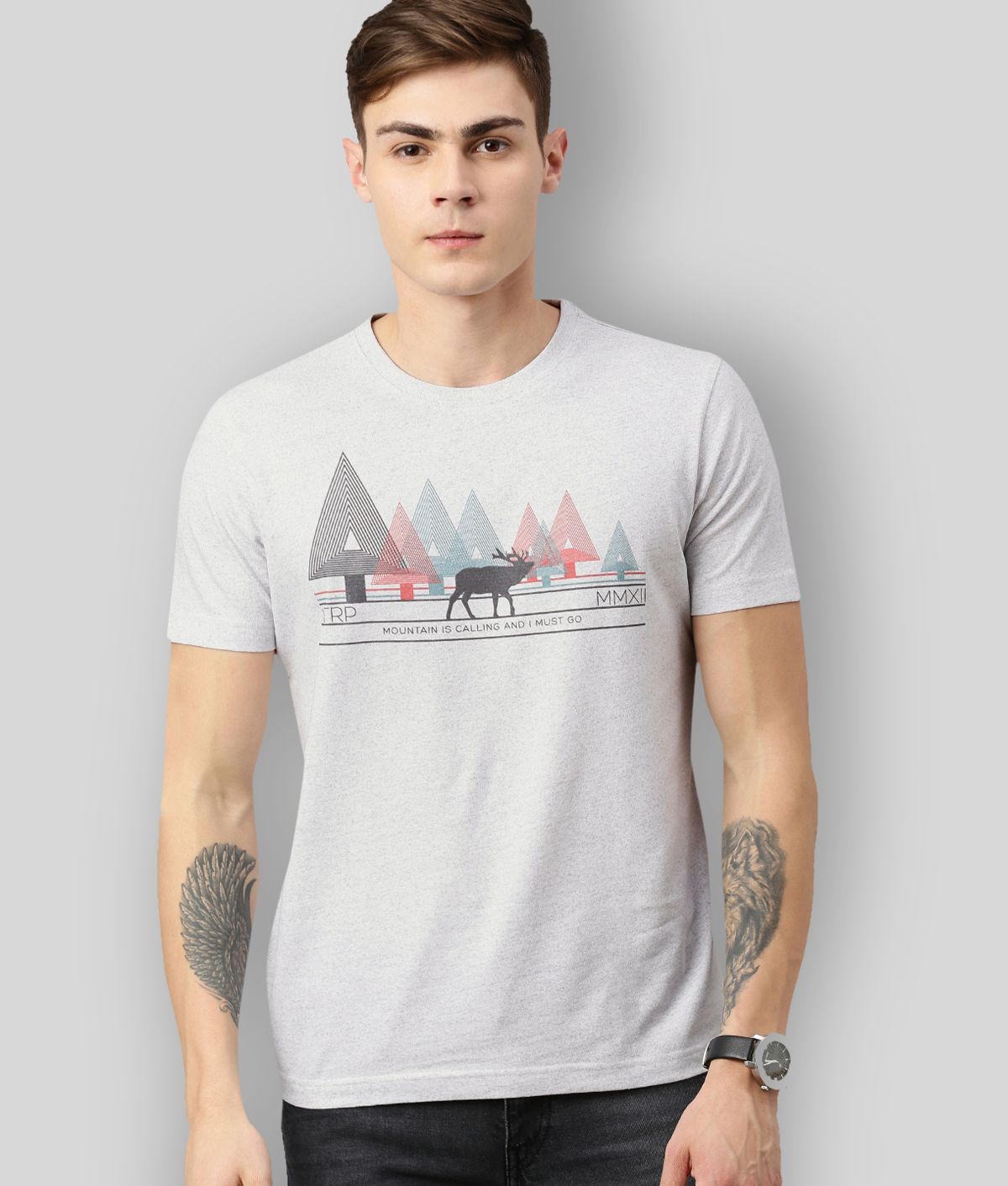     			Huetrap - Grey Cotton Blend Regular Fit  Men's T-Shirt ( Pack of 1 )