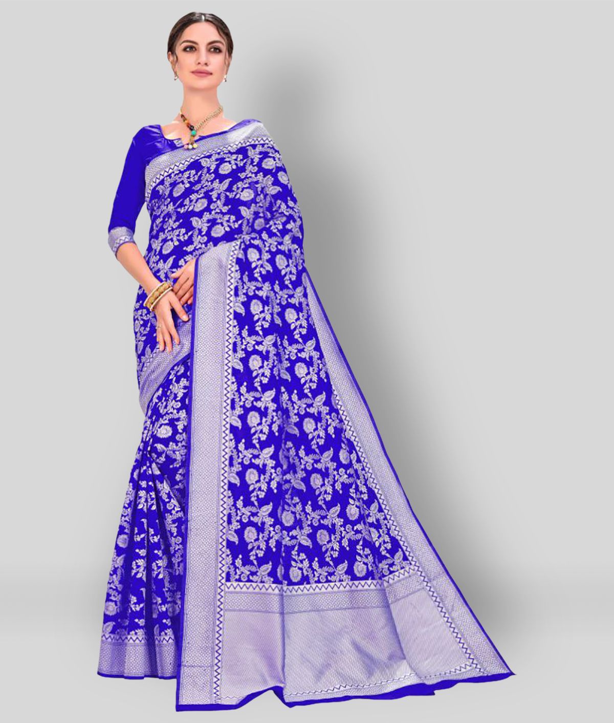     			Sherine - Blue Banarasi Silk Saree With Blouse Piece (Pack of 1)