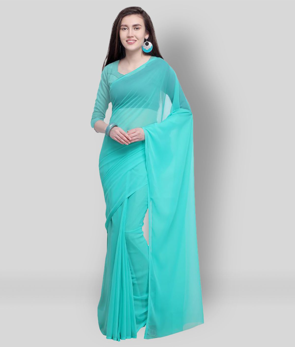     			ANAND SAREES - Turquoise Georgette Saree With Blouse Piece (Pack of 1)