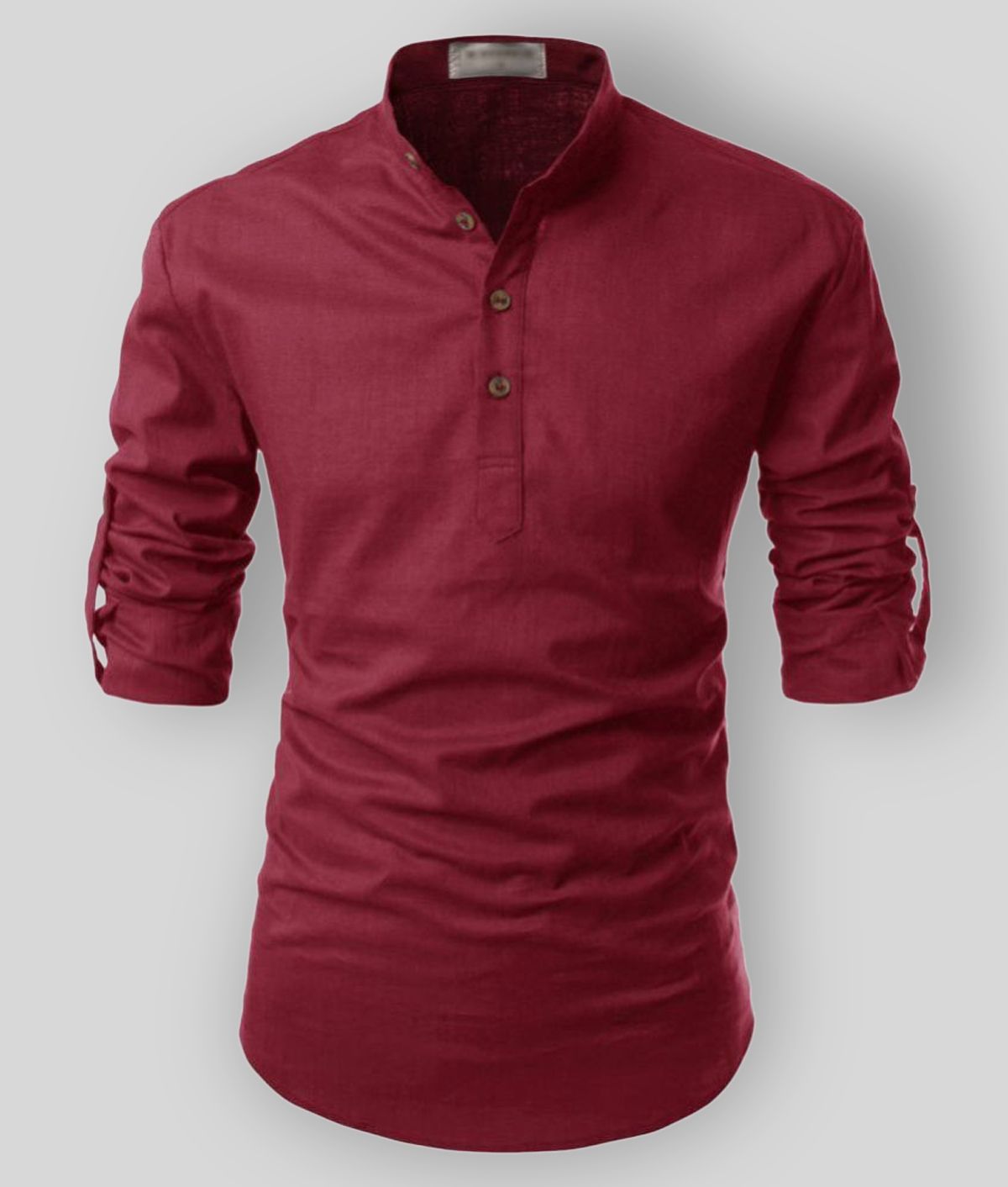     			Vida Loca - Maroon Linen Men's Shirt Style Kurta ( Pack of 1 )