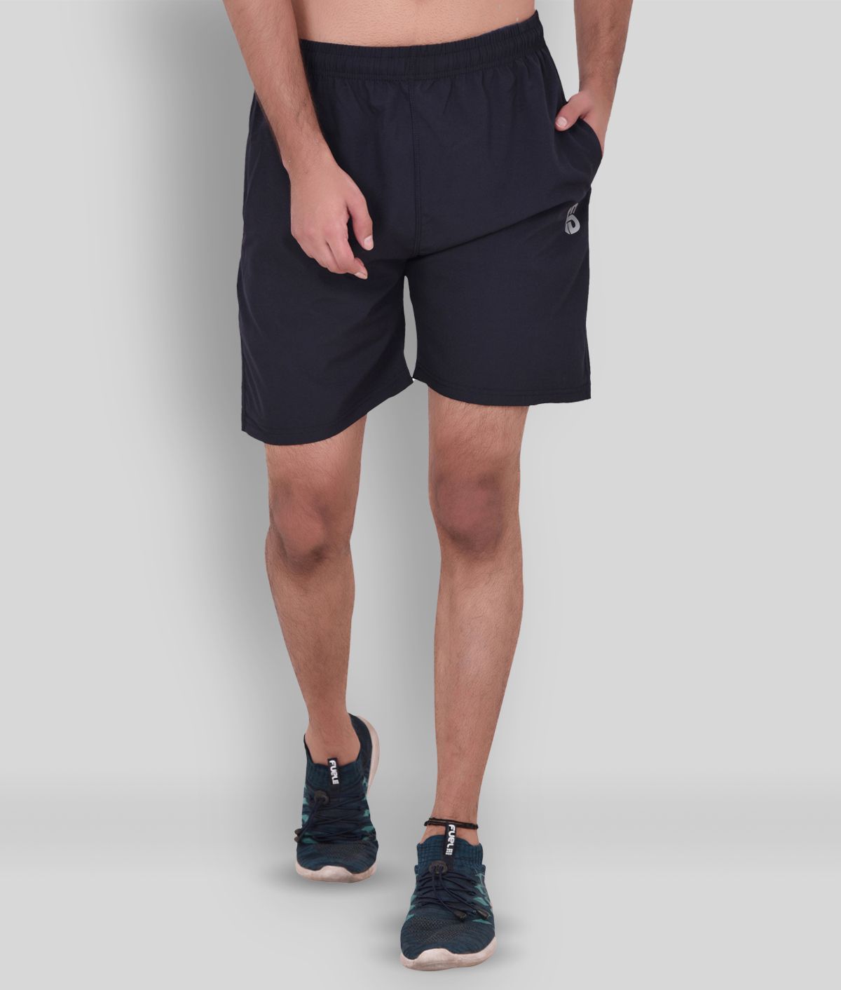     			4B Black Polyester Lycra Fitness Shorts Single
