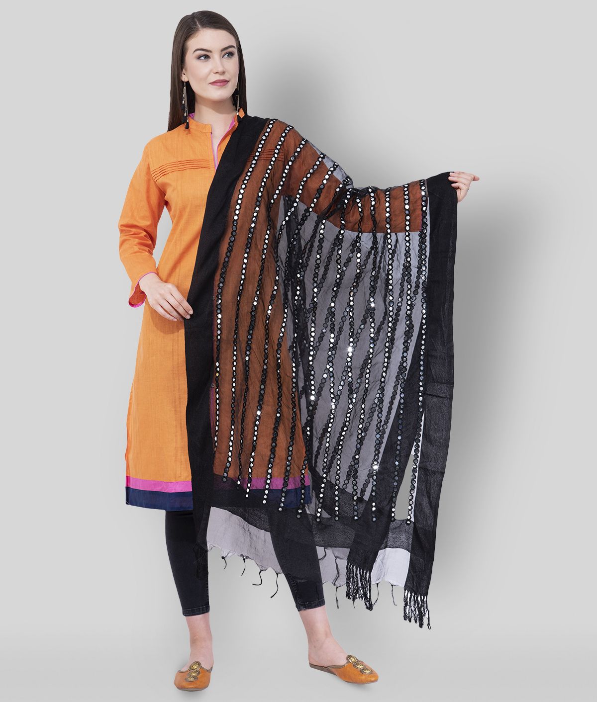     			A R Silk Black Organza Mirror Work Dupatta