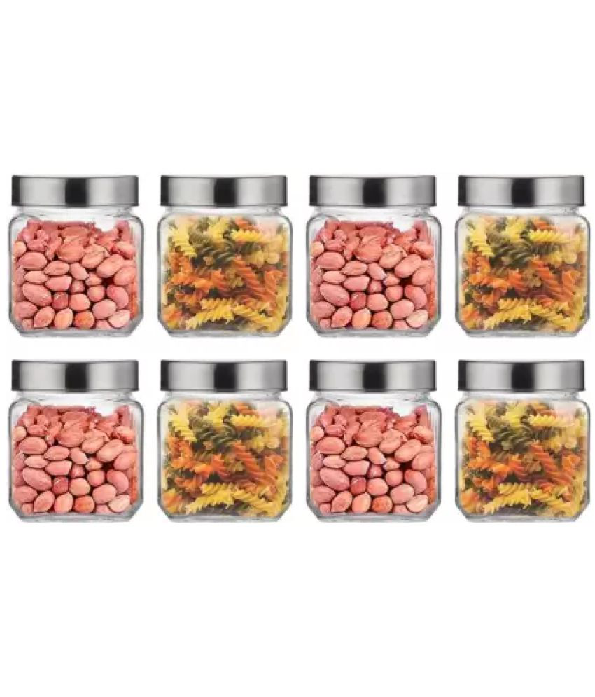     			CROCO JAR - Silver Glass Food Container ( Pack of 8 )