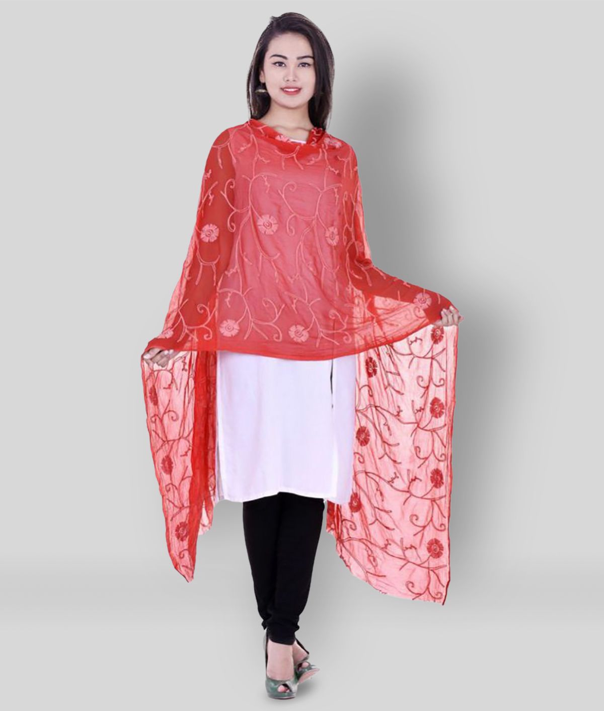     			Raj Red Chiffon Dupatta