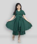 MIRROW TRADE Georgette Asymmetric Dress For Girls ( Pack of 1 , Dark Green )