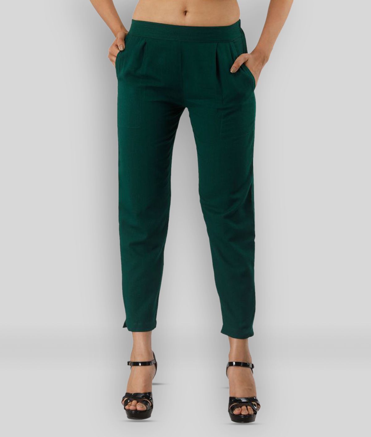Bawriattire - Green Cotton Regular Fit Women's Casual Pants  ( Pack of 1 )