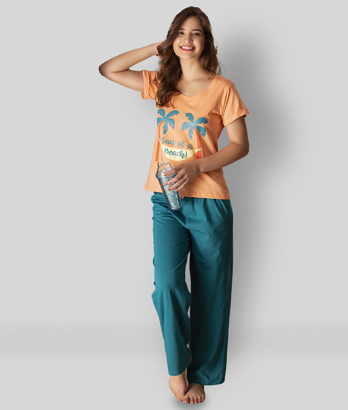     			Clovia - Multicolor Cotton Women's Nightwear Nightsuit Sets ( Pack of 1 )